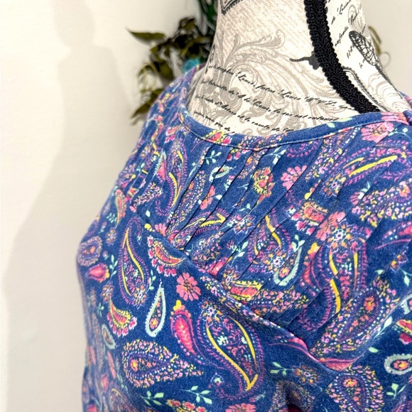 Blair Blue and Pink Paisley Print Long Sleeve Blouse size Small - Picture 8 of 9